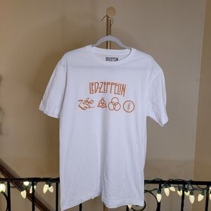 Led-Zeppelin White Graphic T-Shirt Band Tee Orange And White Print Size Large